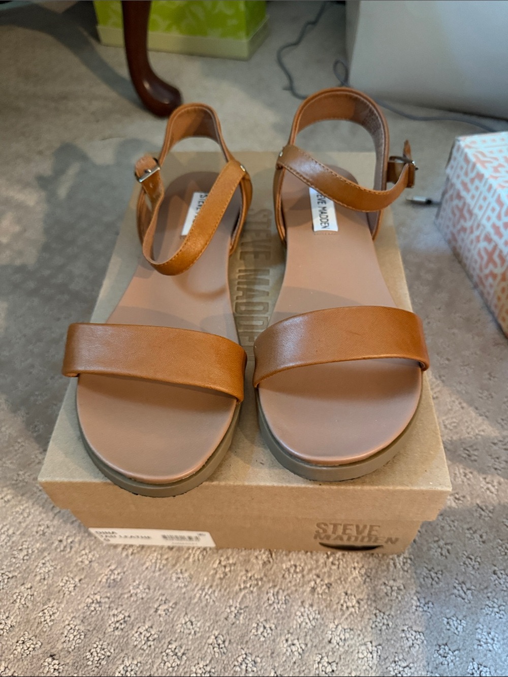 Steve Madden Cognac Leather Ankle-Strap Sandals